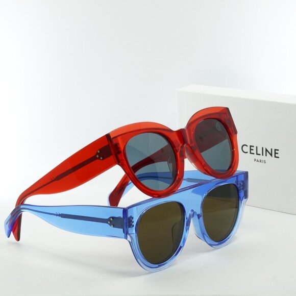 Celine CL40012F 84E Sunglasses Blue Transparent Aviator Frame, Brown Lenses - Picture 3 of 9